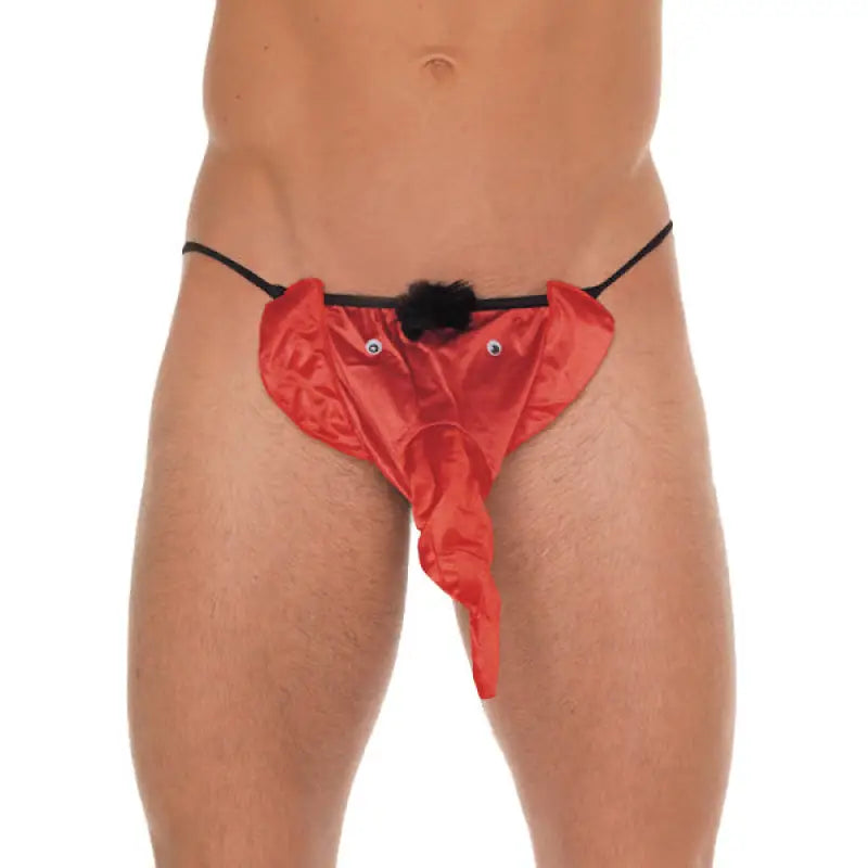 Mens Black G-String with Red Elephant Animal Pouch for Ultimate Comfort