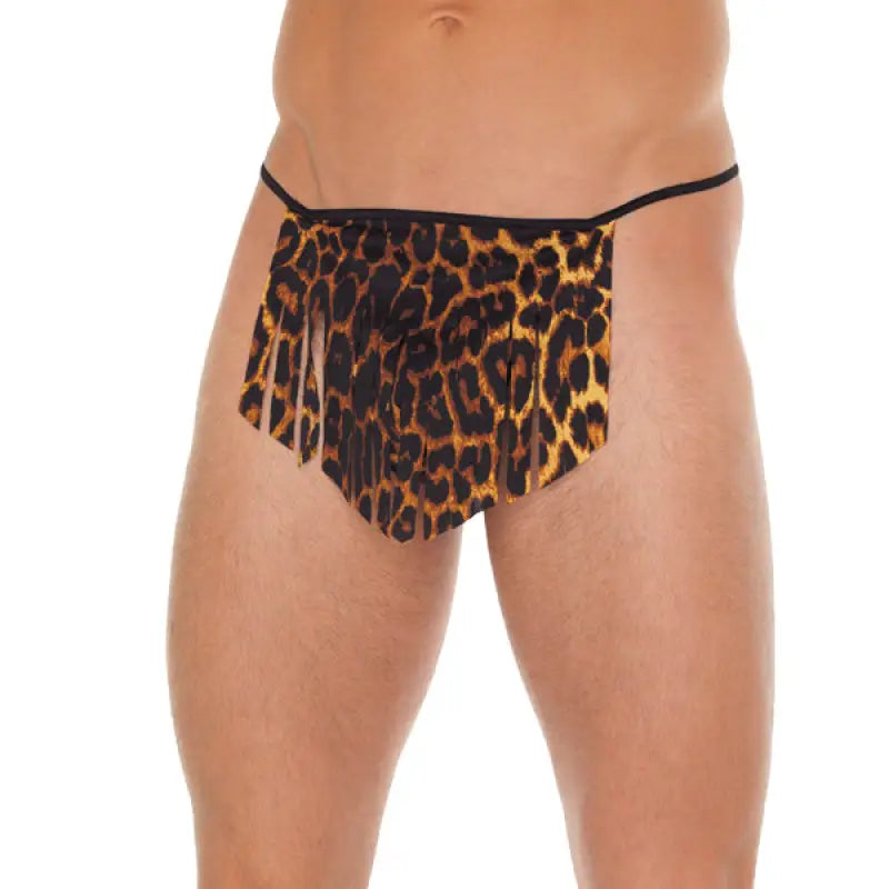 Mens Black GString with Leopard Loincloth for Ultimate Pleasure