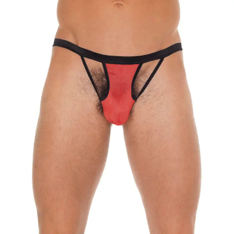 Mens Black GString with Red Pouch for Ultimate Pleasure