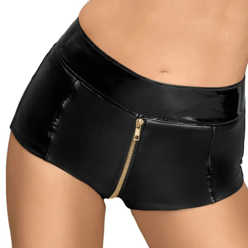 Noir Black Zip Up Hot Pants Featuring Elegant Data Design