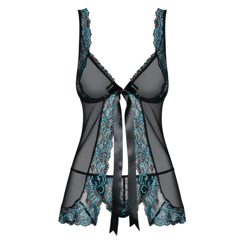 Obsessive Open Front Transparent Babydoll and String Black Set