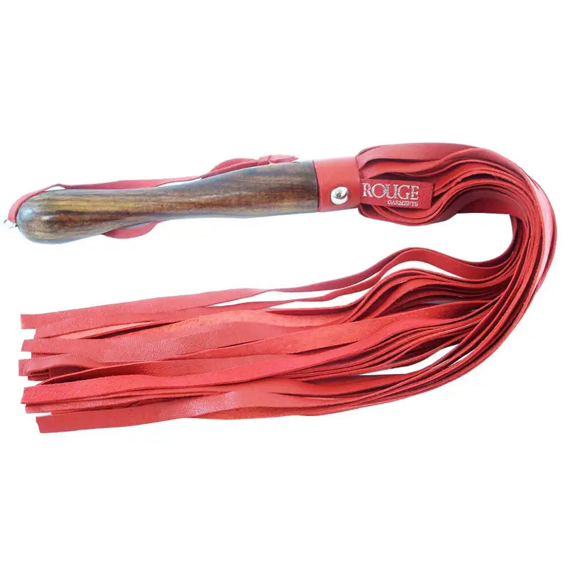 Rouge Garments Wooden Handled Red Leather Flogger 23 Inches Long