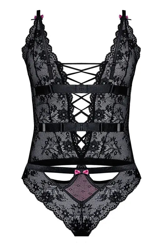 Roza Fifii Black Body with Contrasting Pink Satin Bows for Ultimate Elegance