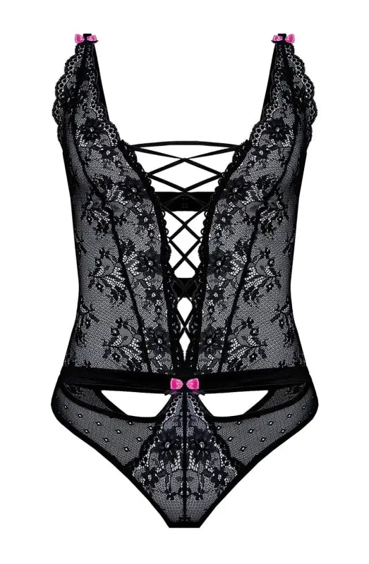 Roza Fifii Black Body with Contrasting Pink Satin Bows for Ultimate Elegance