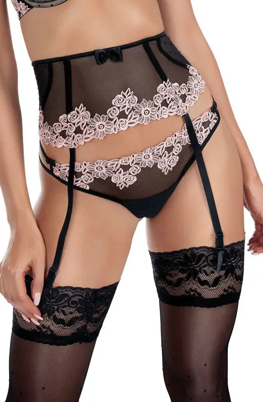 Roza Nefer Suspender Belt in Black-Salmon for Timeless Elegance