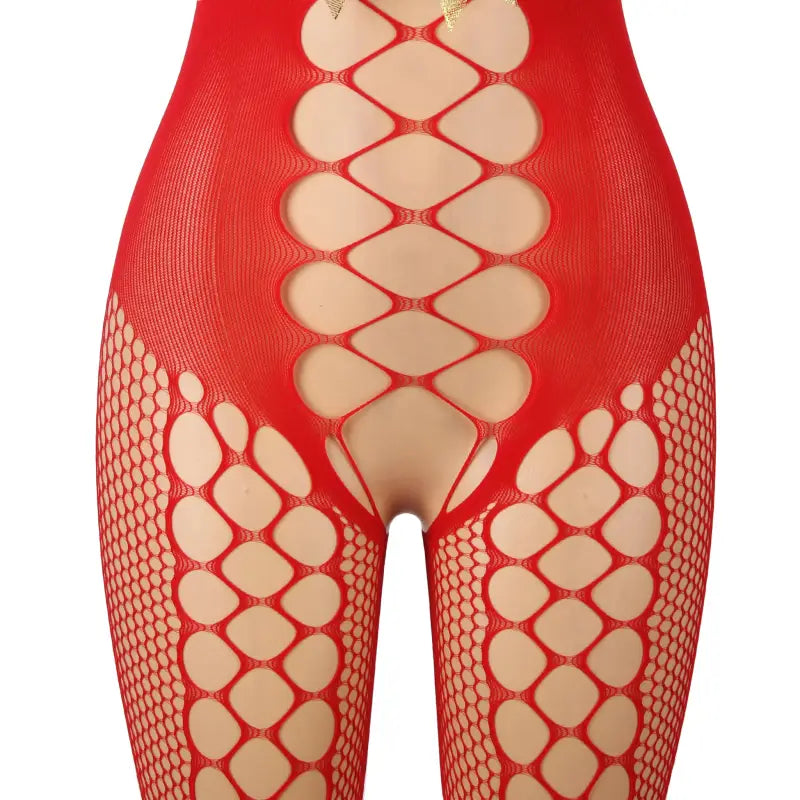 Seductive Red Halter YesX YX876 Christmas Fluffy Bodystocking Unveiled - One Size (S-L)