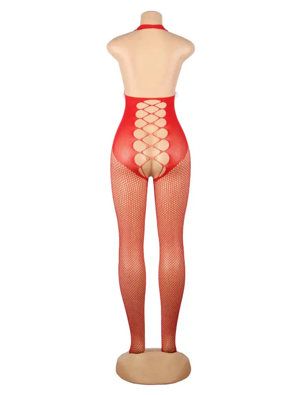Seductive Red Halter YesX YX876 Christmas Fluffy Bodystocking Unveiled - One Size (S-L)