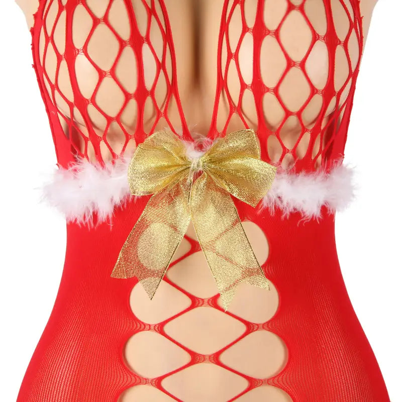 Seductive Red Halter YesX YX876 Christmas Fluffy Bodystocking Unveiled - One Size (S-L)