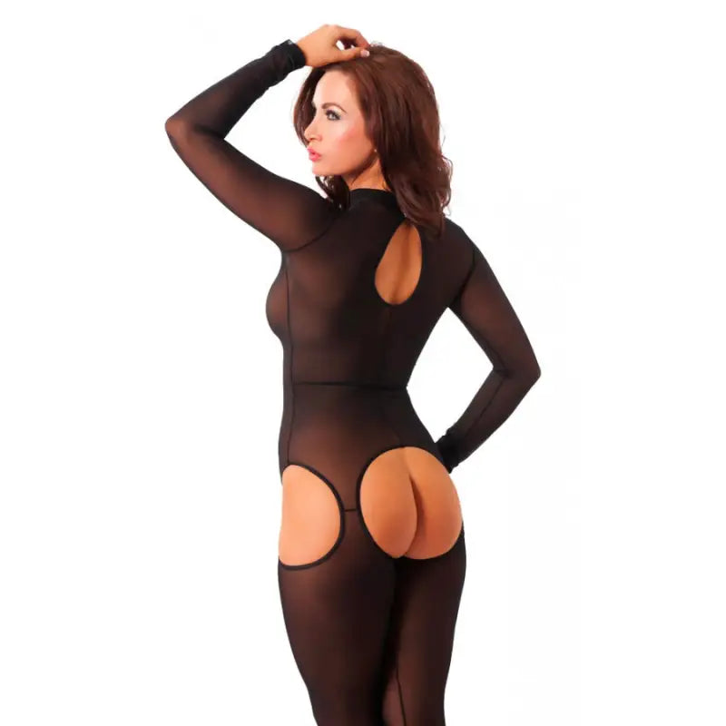 Sensual Black Open Crotch Catsuit for Bold Elegance and Allure