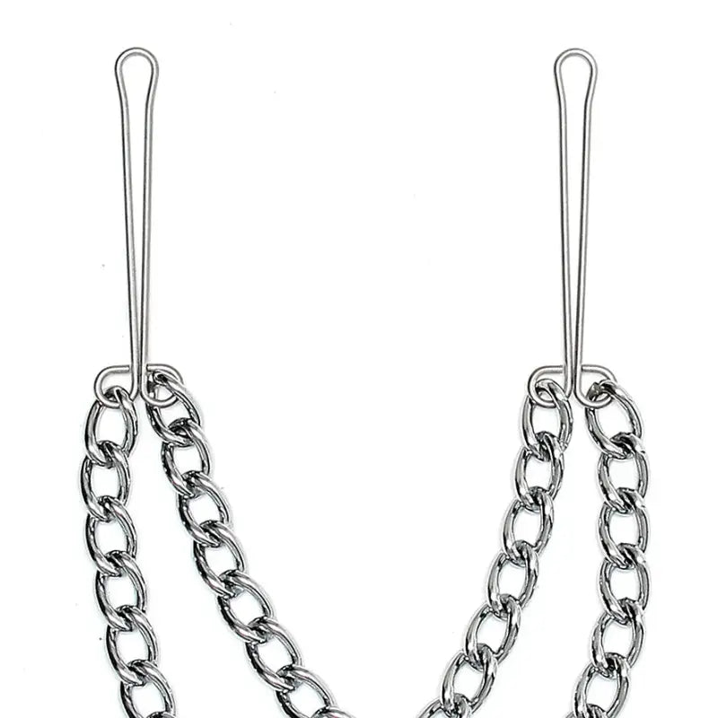 Silver Nipple Clamps with Double Chain for Enhanced Sensation
