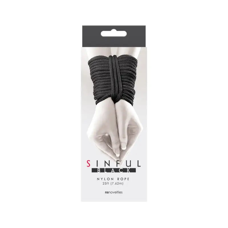 Sinful 25 Foot Black Nylon Bondage Rope for Sensual Restraints