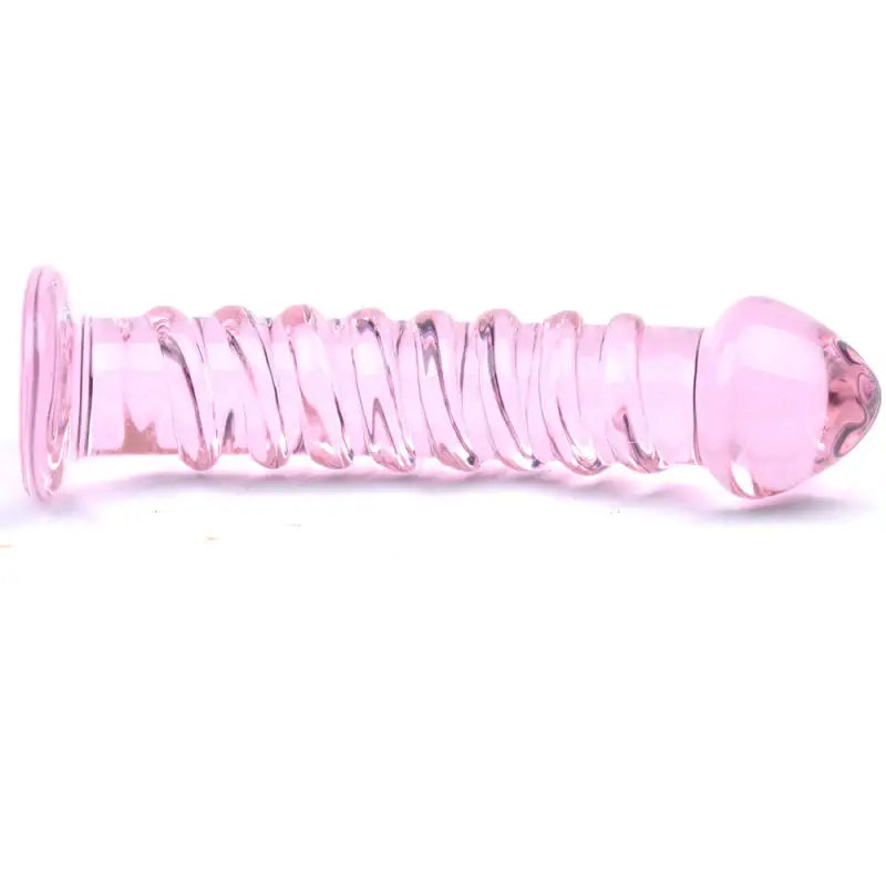 Textured Pink Glass Dildo with Velvet Storage Pouch