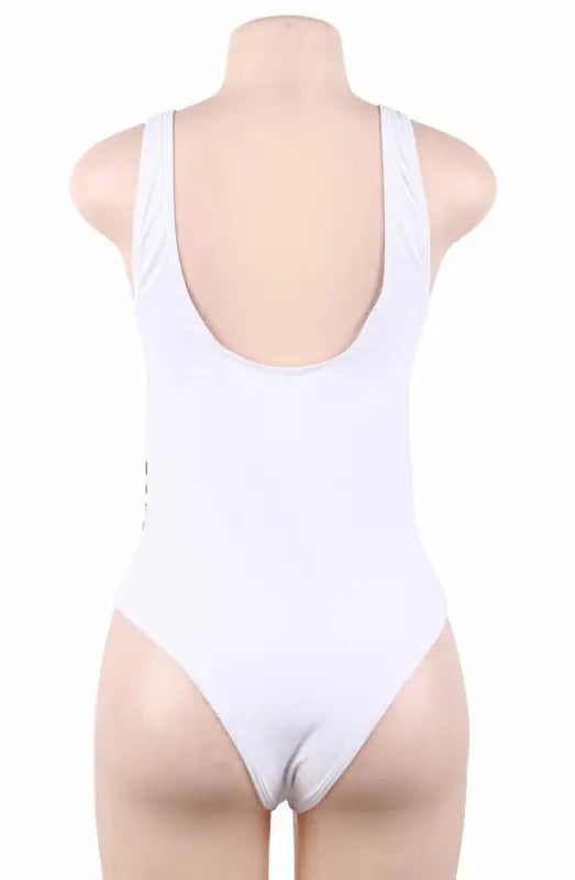 Timeless Sexy White Swimsuit with Striking Black Design and Cutouts