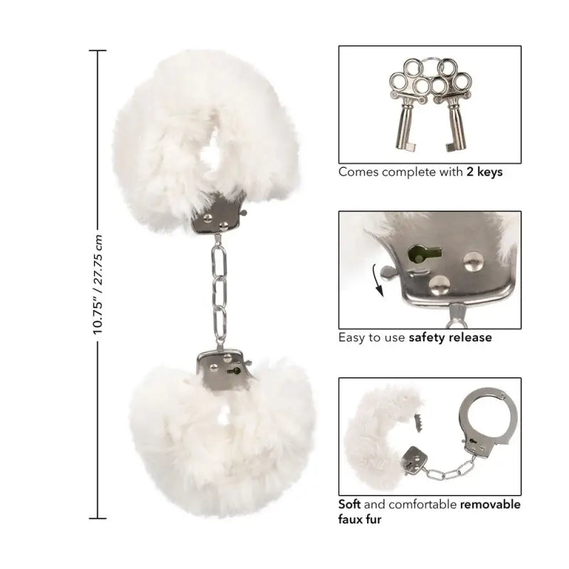 Ultra Fluffy Furry Handcuffs in White for Comfortable Bondage Play