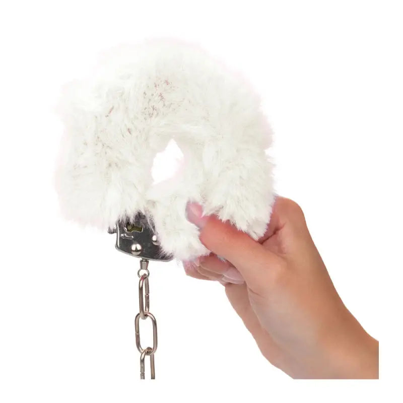 Ultra Fluffy Furry Handcuffs in White for Comfortable Bondage Play