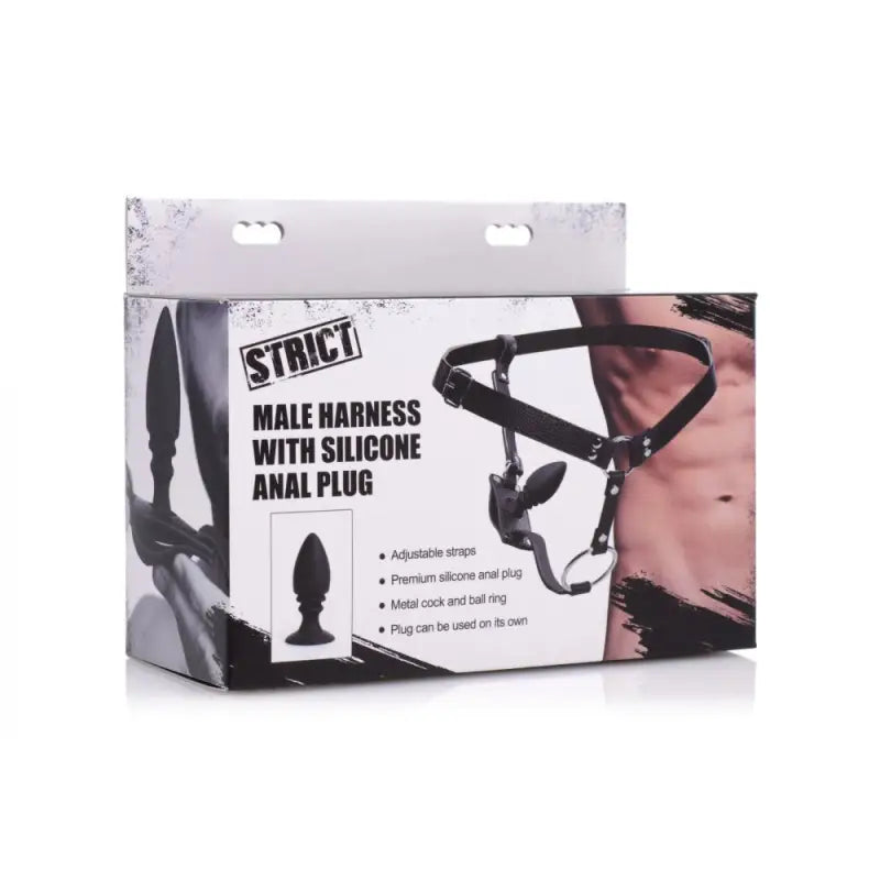 XR Strict Male Cock Ring Harness with Silicone Anal Plug for Bondage