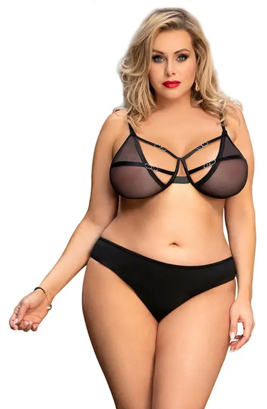 YX833Q Black Bra and Brief Set with Elegant Ring Design for Ultimate Comfort