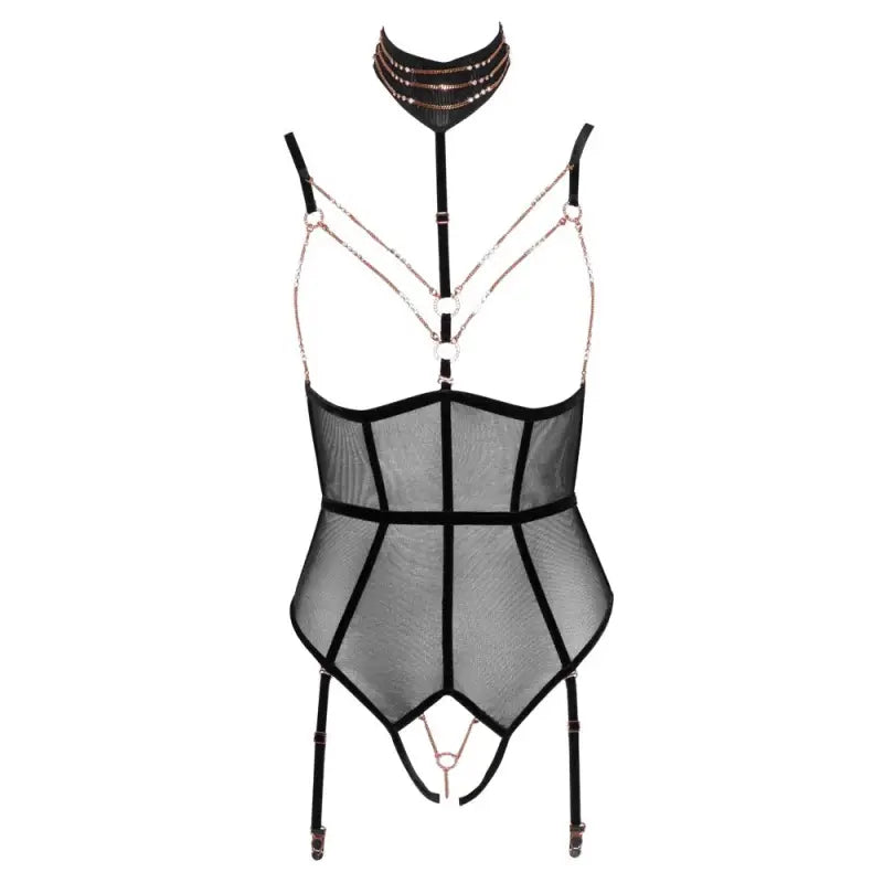 Abierta Fina Body With Chains Featuring Cleavage Strap and Suspender Straps