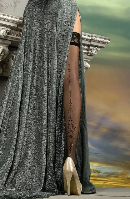 Ballerina 211 Stunning Black Hold Ups with Delicate Metallic Threads