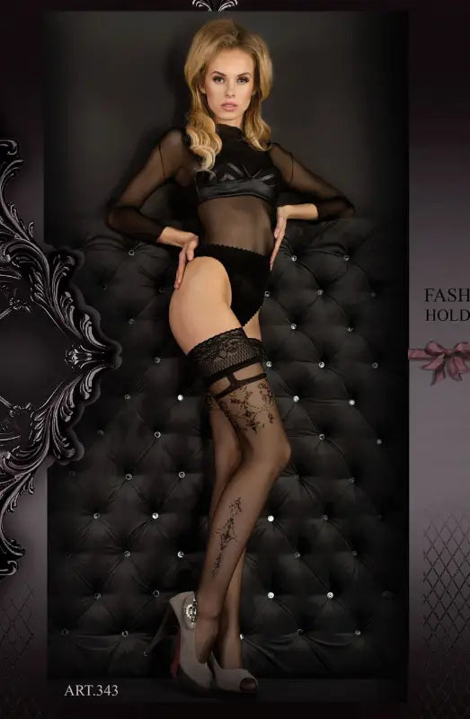 Ballerina 343 Hold Ups Nero with Elegant Design for Upper Thigh Elegance