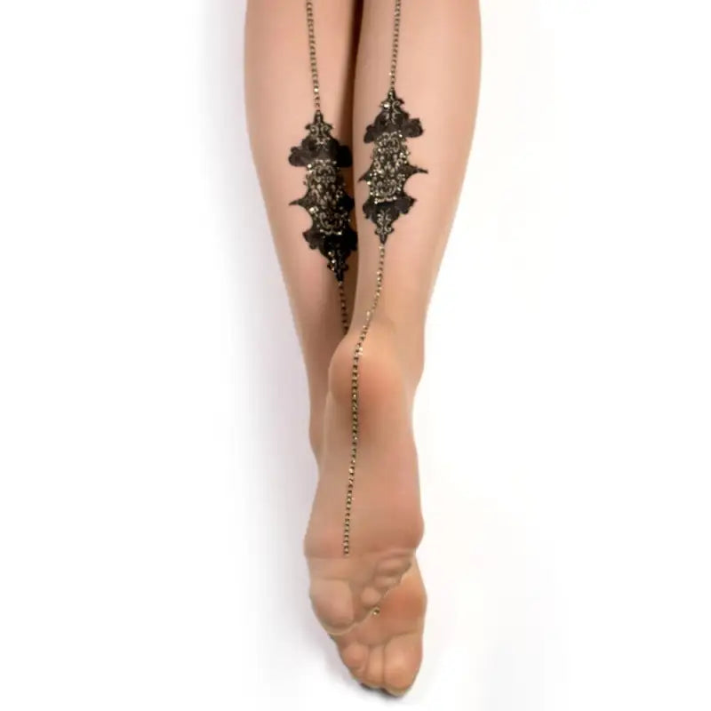Ballerina Fantasy Hold Stockings with Baroque Embroidery Design
