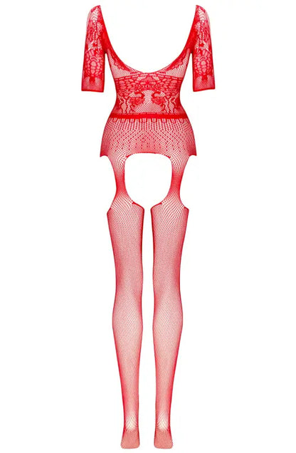 Beauty Night BN6733 Courtney Red Lacey Pattern Bodystocking Unveiled - One Size (S-L)