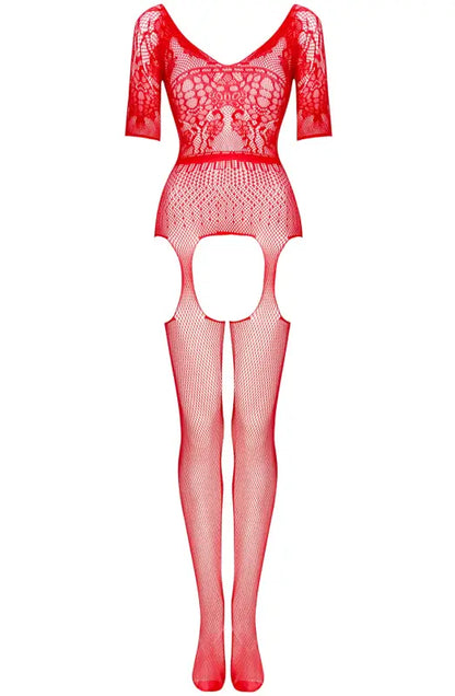 Beauty Night BN6733 Courtney Red Lacey Pattern Bodystocking Unveiled - One Size (S-L)