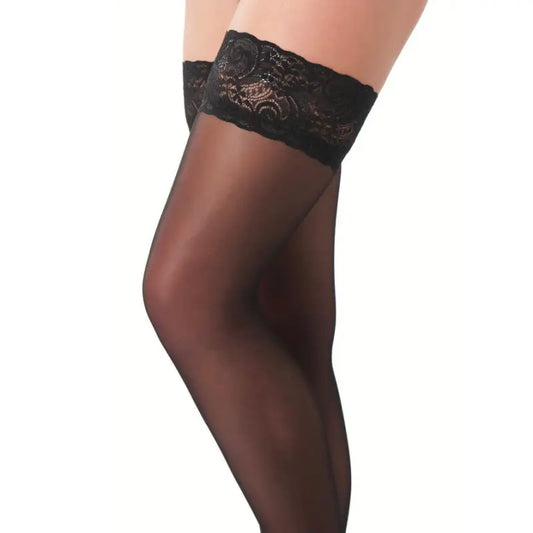 Black Holdup Stockings with Floral Lace Top for a Seductive Evening