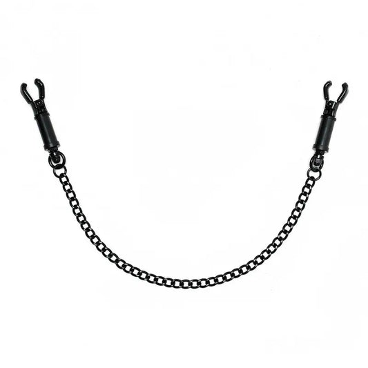Black Metal Adjustable Nipple Clamps with Chain for Bondage Enthusiasts