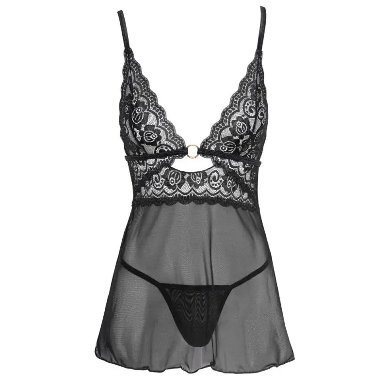Cottelli Backless Babydoll with Gold-Coloured Ring and Thong
