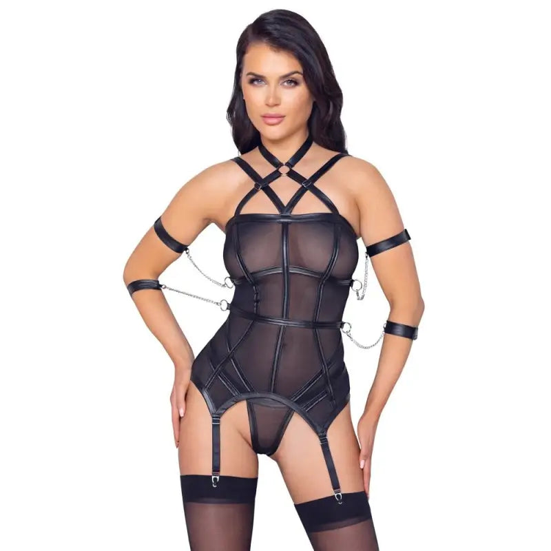 Cottelli Bondage Basque with String and Snap Hook Chains