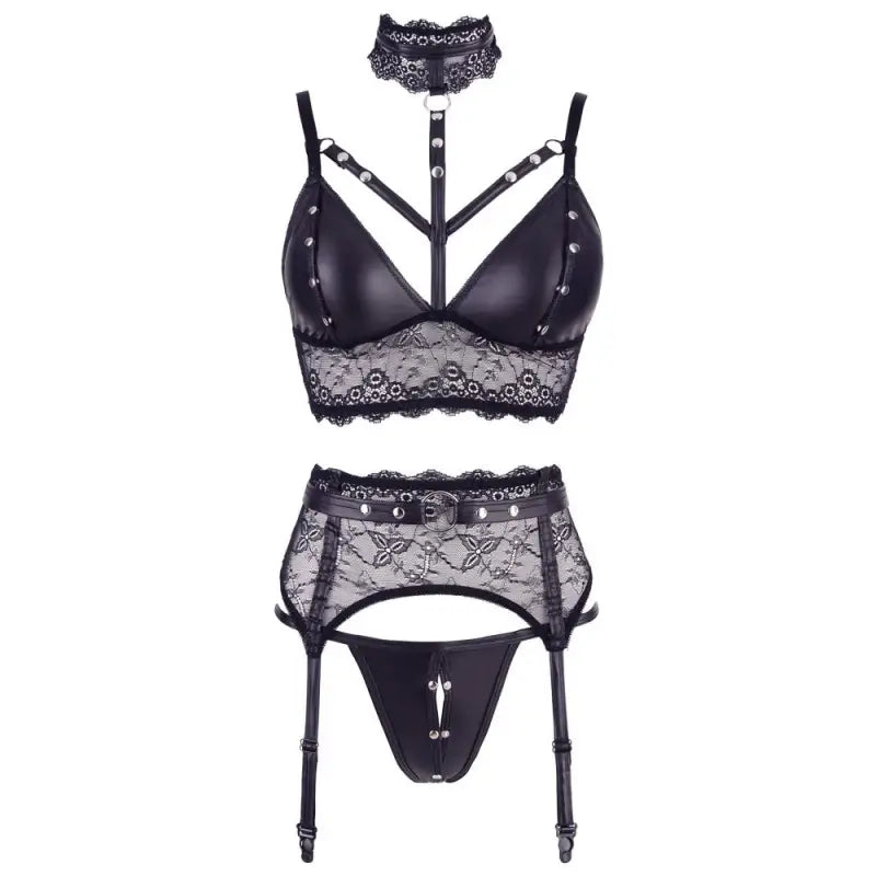 Cottelli Bondage Set with Adjustable Suspender Straps and Unbuttoned Cups