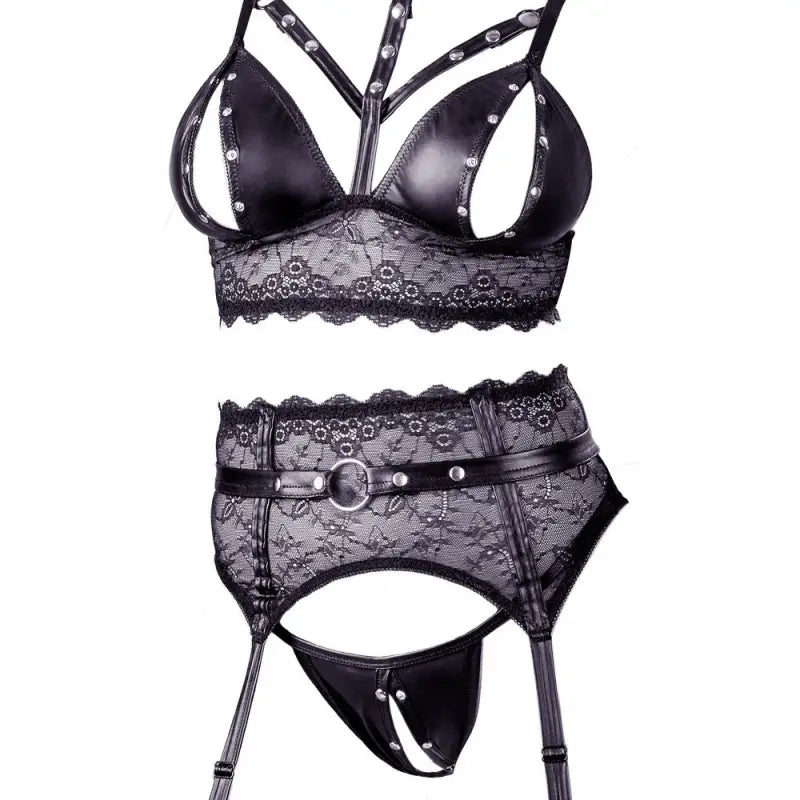 Cottelli Bondage Set with Adjustable Suspender Straps and Unbuttoned Cups