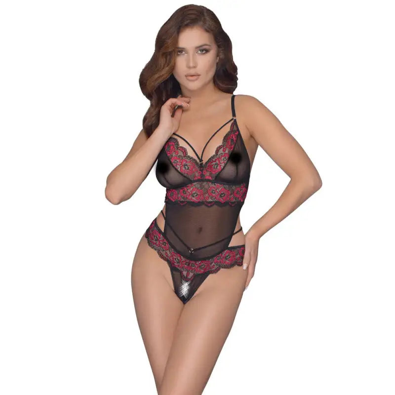Cottelli Crotchless Body in Floral Lace for Seductive Allure