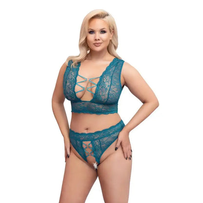 Cottelli Curves Bralette and Crotchless Thong Set with Stretchy Straps
