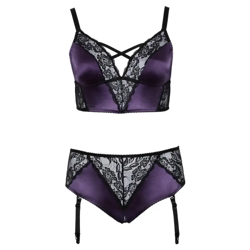 Cottelli Curves Bralette Suspender Set with Crotchless Briefs