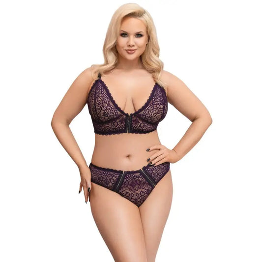 Cottelli Curves Delicate Lace Bralette and Briefs Set for Plus Size