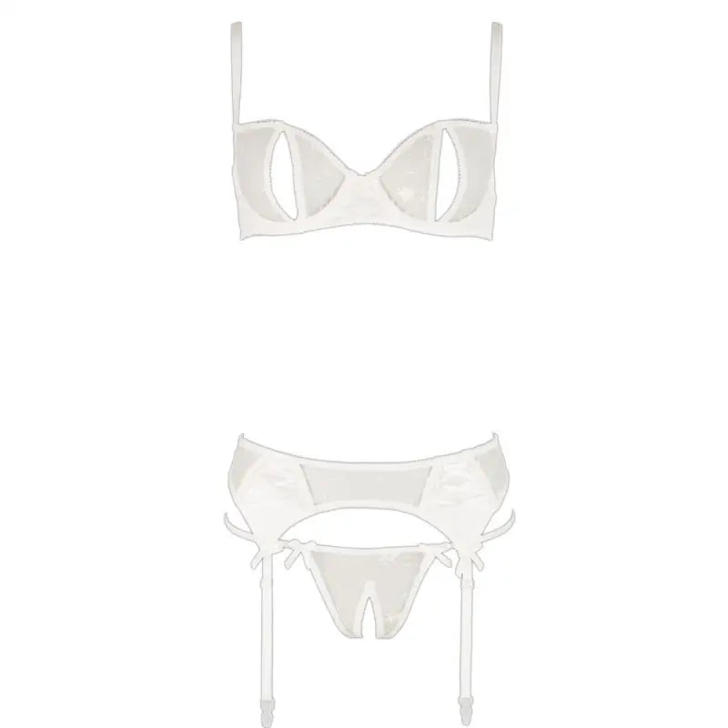 Cottelli Delicate Bra Set White with Thong and Suspender Belt