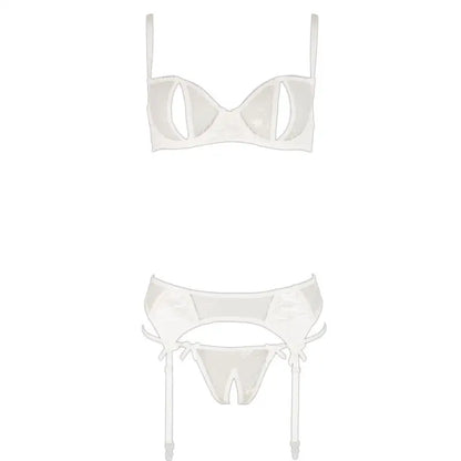 Cottelli Delicate Bra Set White with Thong and Suspender Belt