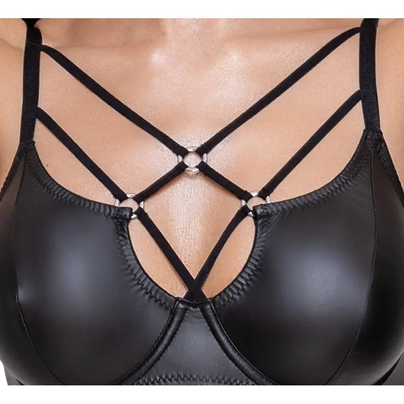 Cottelli Matte Black Bra Set with Decorative Stretchy Straps