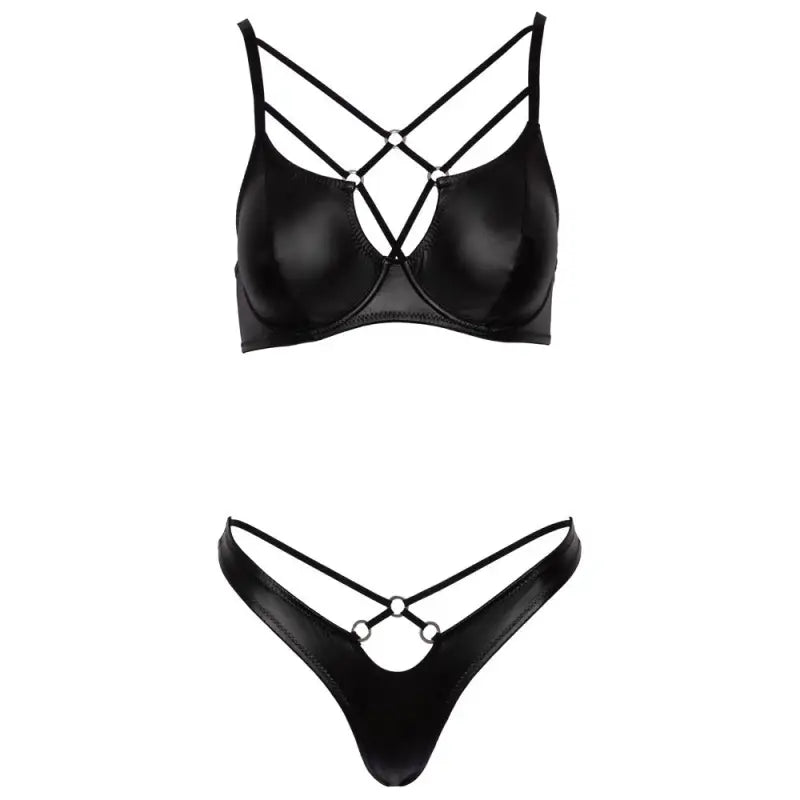 Cottelli Matte Black Bra Set with Decorative Stretchy Straps