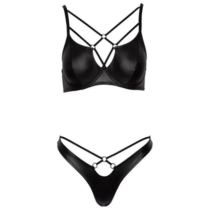 Cottelli Matte Black Bra Set with Decorative Stretchy Straps