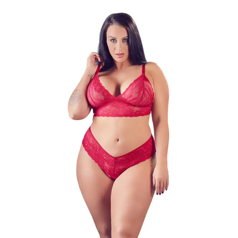 Cottelli Plus Size Red Lace Bra with Adjustable Straps and Briefs