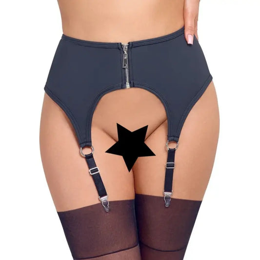 Cottelli Zip Suspender Belt with Sleek Matte Look and Suspender Straps