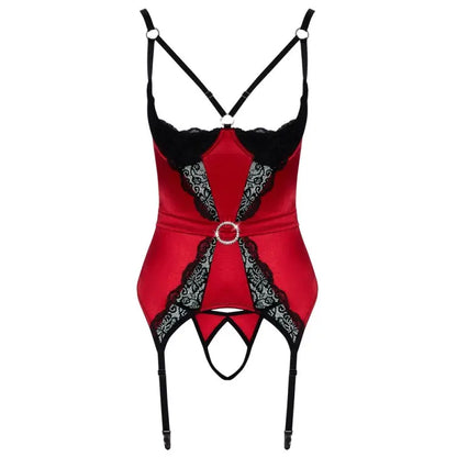 Crotchless Basque with Cami Suspenders and Shimmering Rhinestone Rings