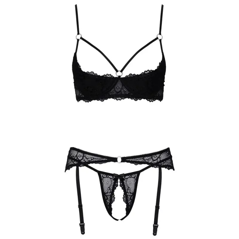 Crotchless Set with Suspender Belt and Shelf Bra for Elegant Lingerie