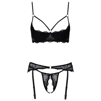 Crotchless Set with Suspender Belt and Shelf Bra for Elegant Lingerie