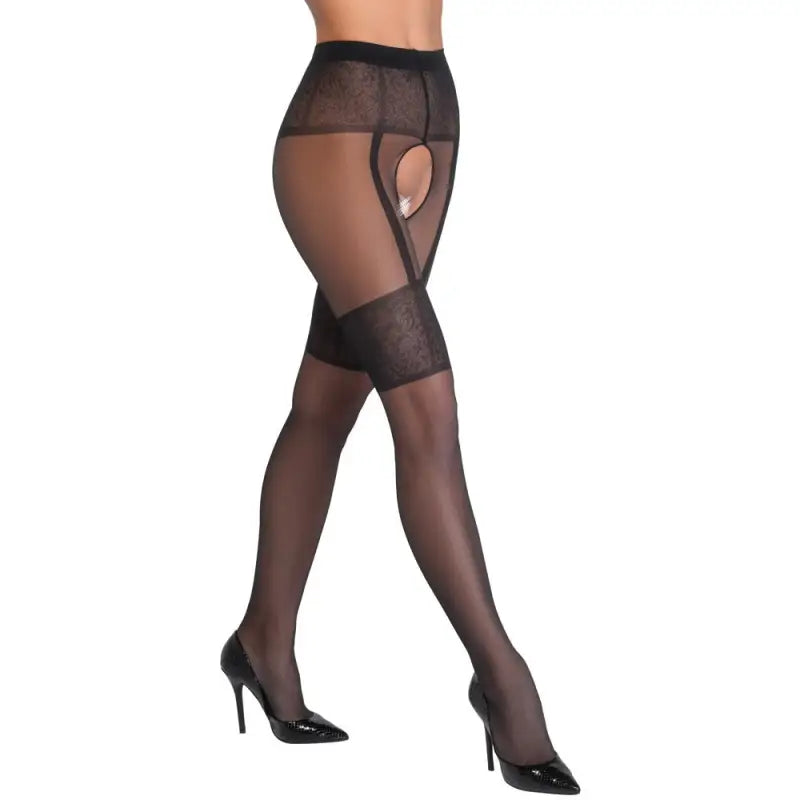 Crotchless Tights with Suspender Belt in Elegant Lace Look