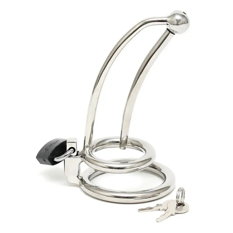 Curved Chastity Penis Lock with Urethral Tube and Cockring