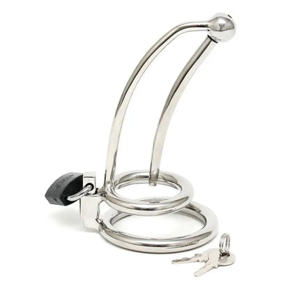 Curved Chastity Penis Lock with Urethral Tube and Cockring